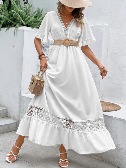 Vestido Longo Branco c/Renda Boho Manga Curta