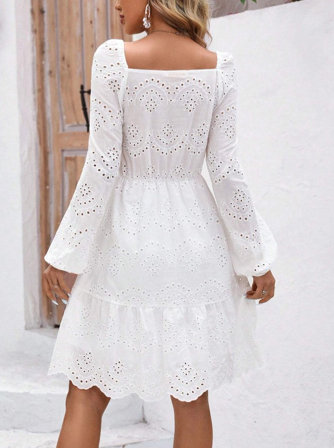 Vestido Curto Boho Chic Lese de Manga longa branco