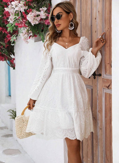 Vestido Curto Boho Chic Lese de Manga branco