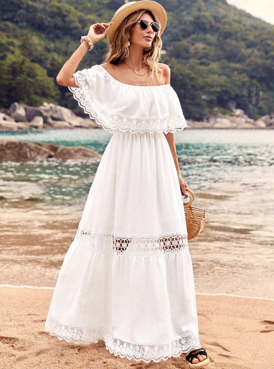 Vestido Longo Boho Tomara que Caia Branco ciganinha réveillon praia