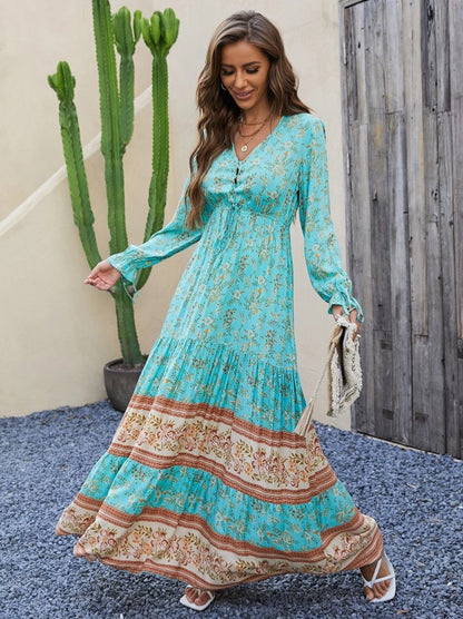 Vestido Longo Western Boho chic Manga Longa verde água