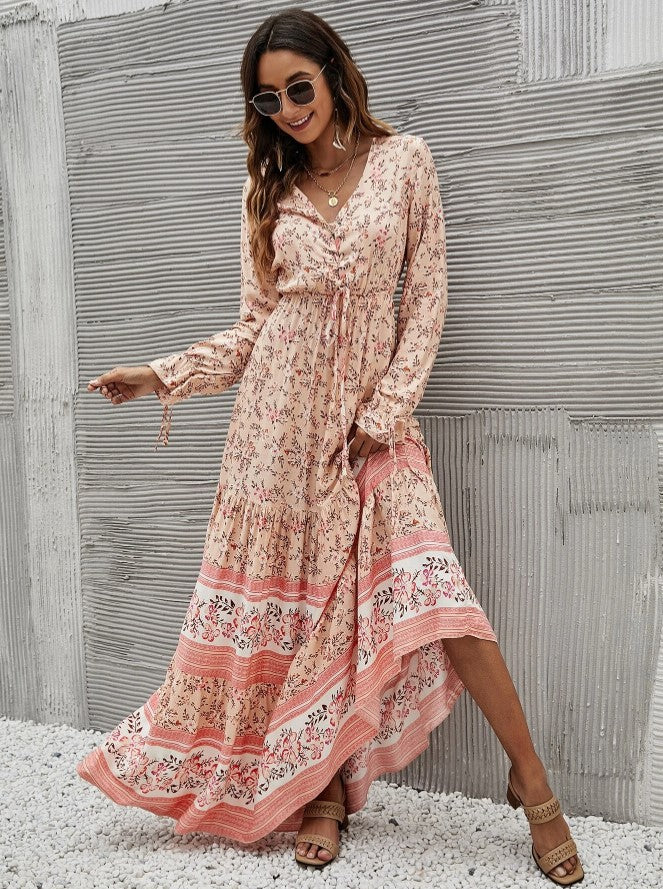 Vestido Longo Western Boho chic Manga Longa