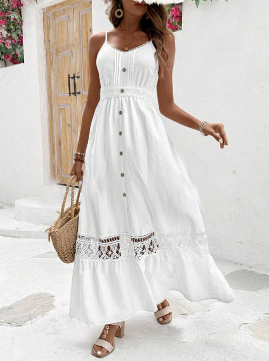 Vestido Longo Branco com Renda Boho