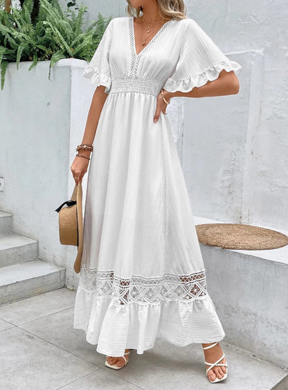 Vestido Longo Branco c/Renda Boho Manga Curta