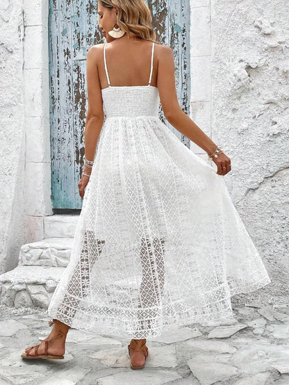 Vestido Longo Renda Boho Pompons Branco