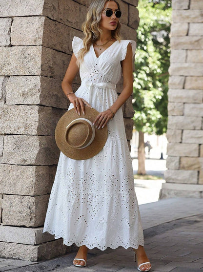 Vestido Longo Boho de Lese Manga Japonesa Faixa