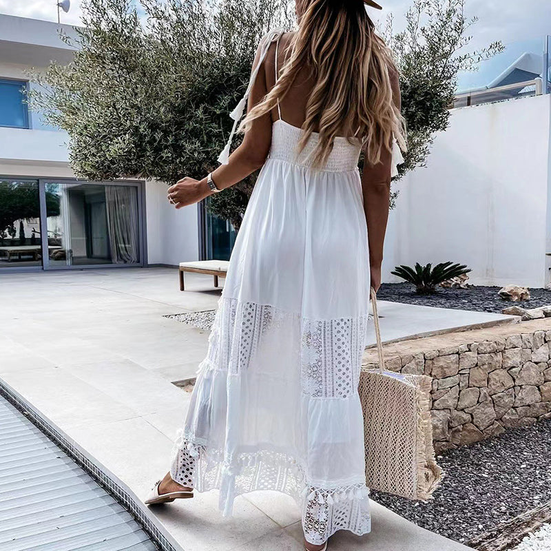 Vestido Longo Branco c/Renda Crochê Boho