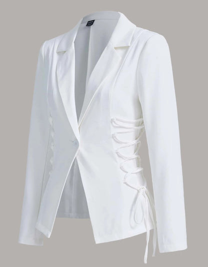 Blazer Alfaiataria Acinturado Trançado Ajuste Perfeito branco elegante