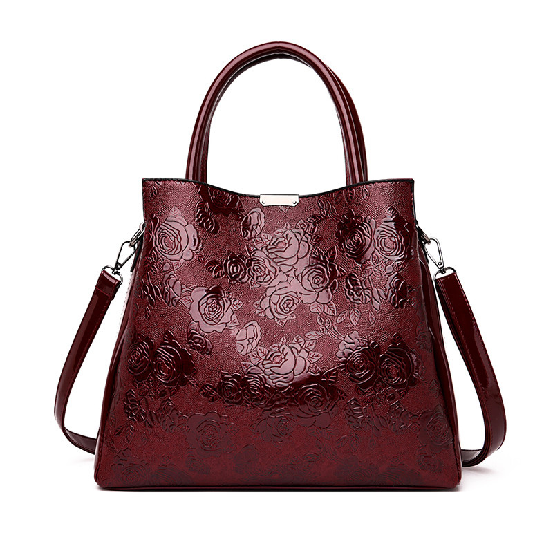 Bolsa de Mão Relevo Rosas Couro Office vermelho vinho