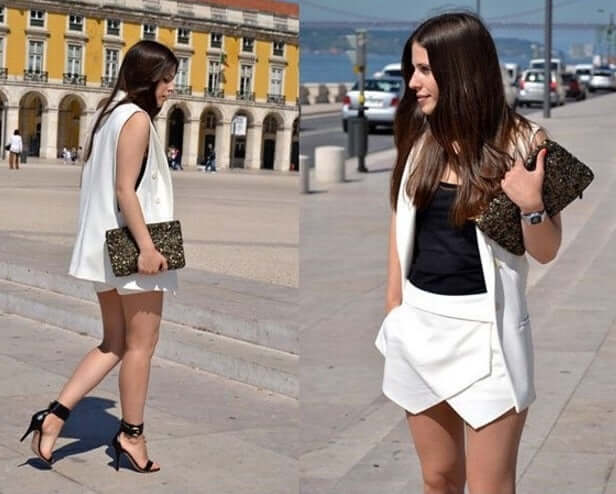 Colete Alfaiataria Longo de Botão branco look verão