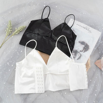 cropped de cetim alcinha verão com bojo removível brilhante brilhoso sexy sensual liso decote decotado ajustável elástico sutian sutiã top bralette lingerie seda preto branco