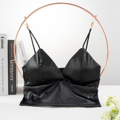 cropped de cetim alcinha verão com bojo removível brilhante brilhoso sexy sensual liso decote decotado ajustável elástico sutian sutiã top bralette lingerie seda preto