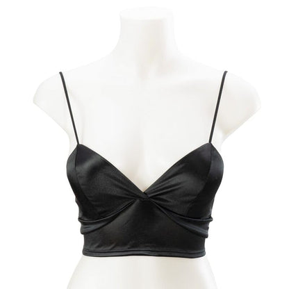 cropped de cetim alcinha verão com bojo removível brilhante brilhoso sexy sensual liso decote decotado ajustável elástico sutian sutiã top bralette lingerie seda preto