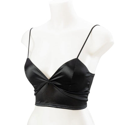 cropped de cetim alcinha verão com bojo removível brilhante brilhoso sexy sensual liso decote decotado ajustável elástico sutian sutiã top bralette lingerie seda preto