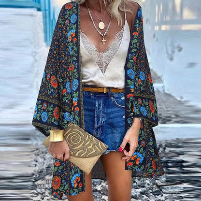 Kimonos Boho Estampados floral azul