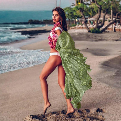 Saída de Praia Longa Verde Poá Estampada Kimono