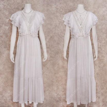 Vestido Longo Branco Decote V c/Renda