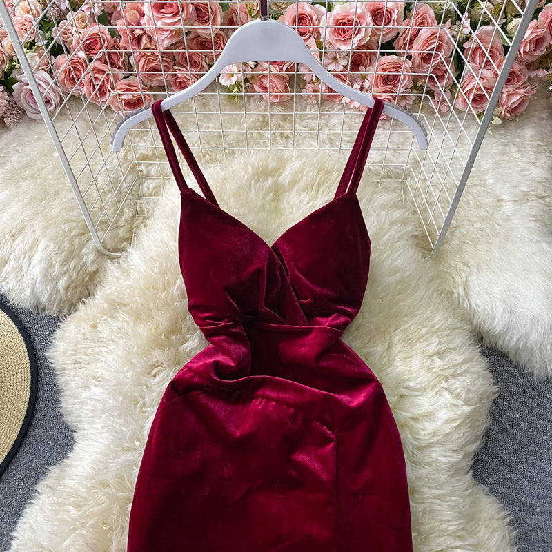 vestido de festa de veludo decote v alcinha vermelho vinho