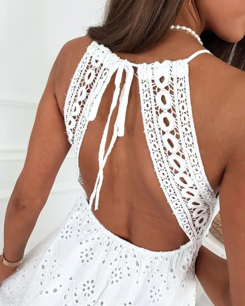 Vestido de Verão Branco Renda Lese Costas Nuas, P, M, G, GG, Cintura Vazada