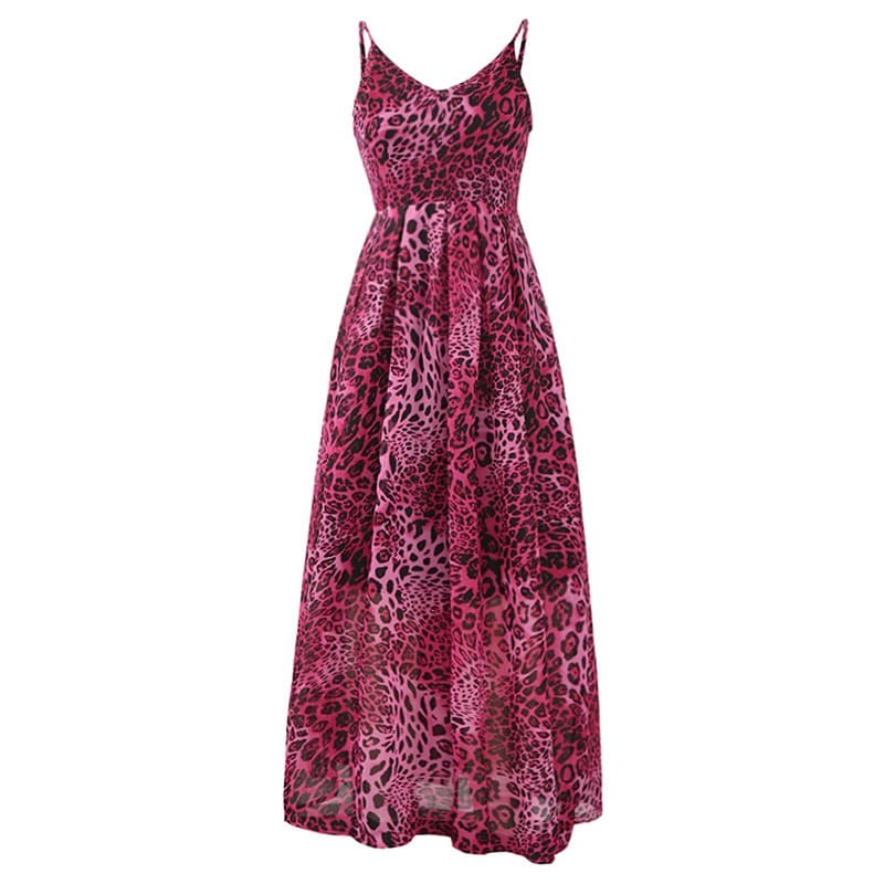 Vestido Longo Oncinha de Alça Fina Rodado, P, M, G, GG, Rosa