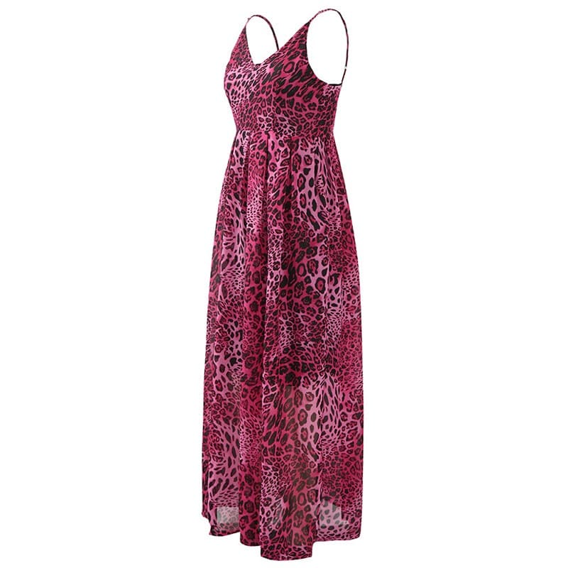 Vestido Longo Oncinha de Alça Fina Rodado, P, M, G, GG, Rosa