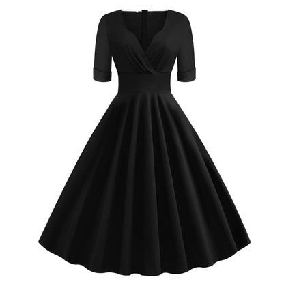 Vestido Retrô Meia Manga  Preto vintage Liso Anos 50-60, P, M, G, GG, 2G