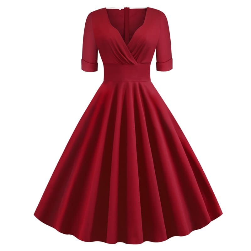 Vestido Retrô Meia Manga vermelho vinho Anos 50-60, P, M, G, GG, 2G, Vermelho