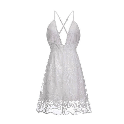 Vestido Curto Bordado de Renda Branco