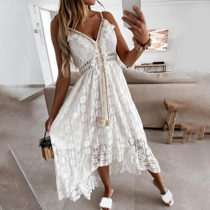 Vestido Longo de Renda Boêmio Boho Alcinha Branco