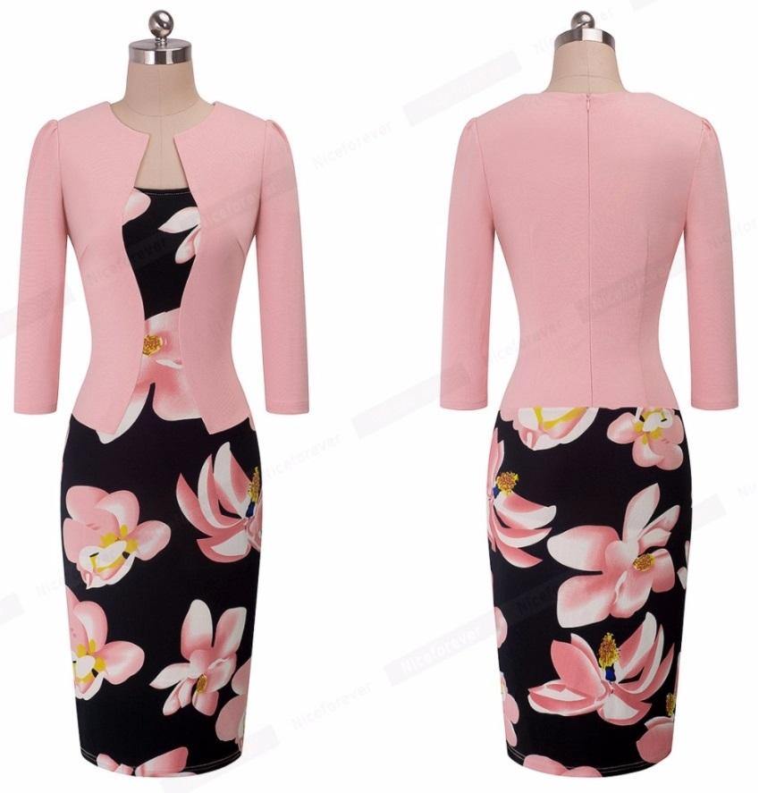 Vestido Tubinho office c/ Blazer manga rosa estampado floral