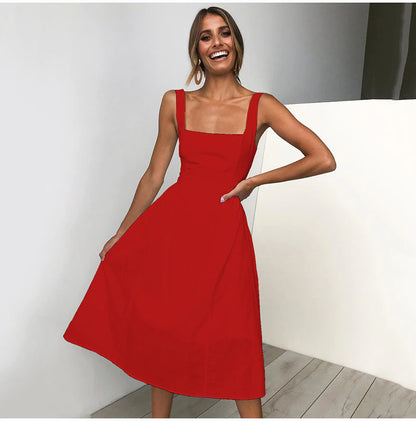 Vestido Retrô Midi Verão rodado vermelho